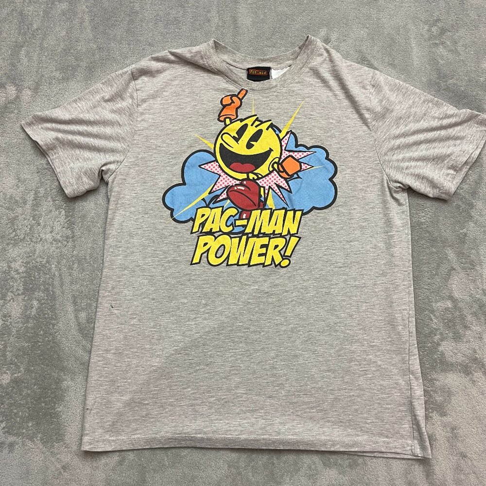 Vintage Pac-Man Power T-Shirt Men's Size Medium Gray